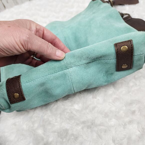 Mo & Co Joan Spearmint Suede Crossbody Bag Purse - Picture 8 of 11